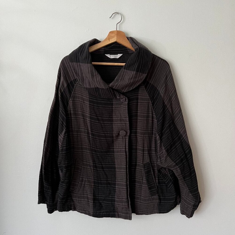 Mao Mam Thailand Black Gray Checked Jacket Women's Size Large